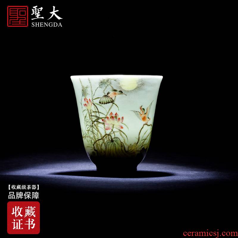 Holy big ceramic kung fu tea master cup pure hand draw pastel lotus pond moonlight gather fragrant cup of jingdezhen tea service by hand