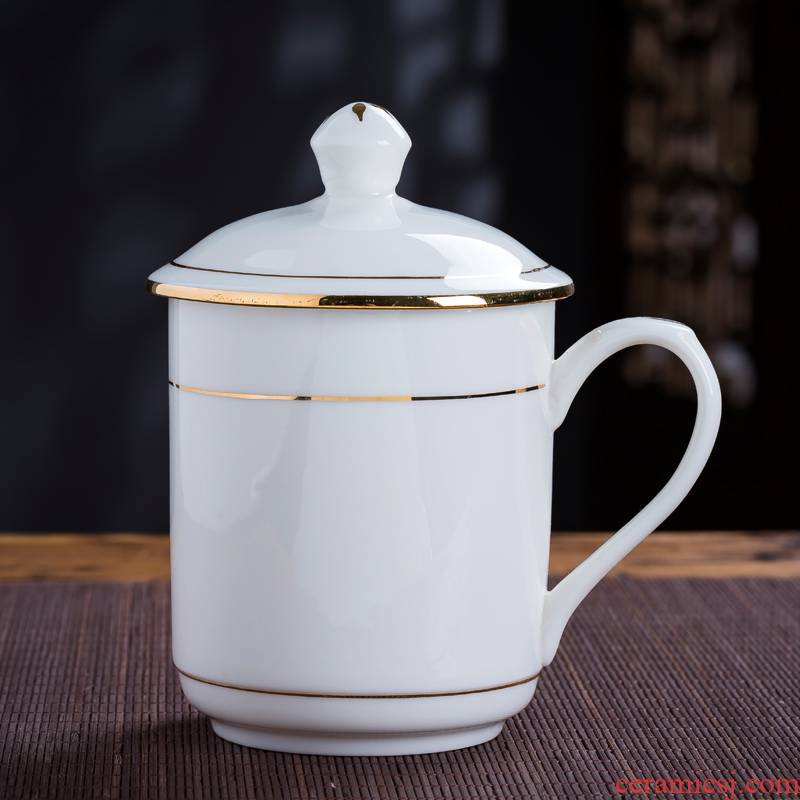 Jingdezhen ceramic cups with cover glass office meeting Jin Bianyu ipads porcelain cup custom LOGO