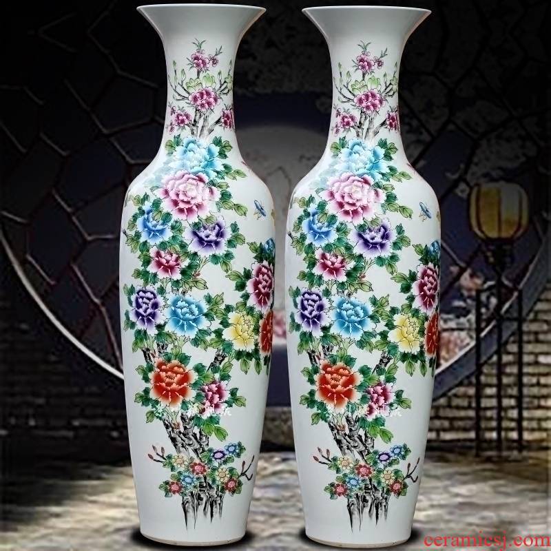 Hand made pastel big vase peony vase of porcelain of jingdezhen ceramics vase of large sitting room hotel furnishing articles