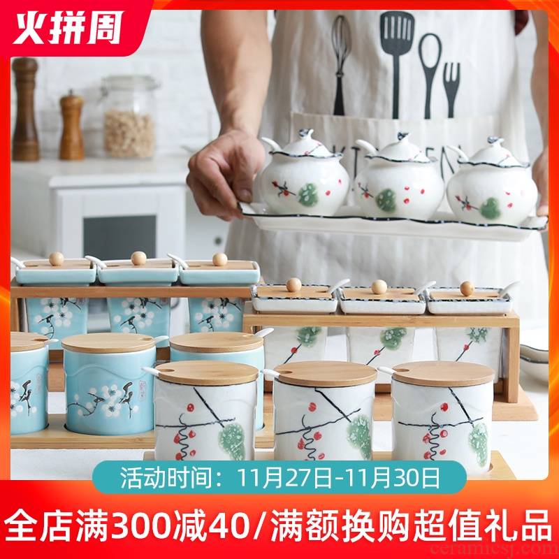 Ceramic flavor combination kitchen three - piece as cans of household necessities box to Europe type seasoning box soy sauce vinegar receive a case