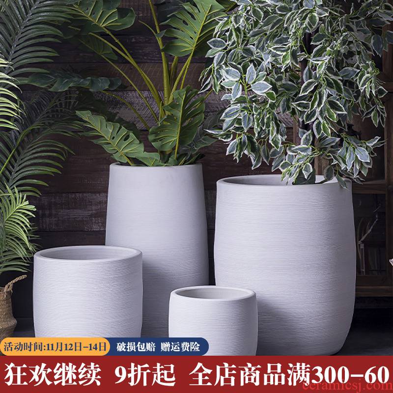 Nordic ceramic flower pot I creative contracted white ground basin to the sitting room, green plant of large diameter vase ornament