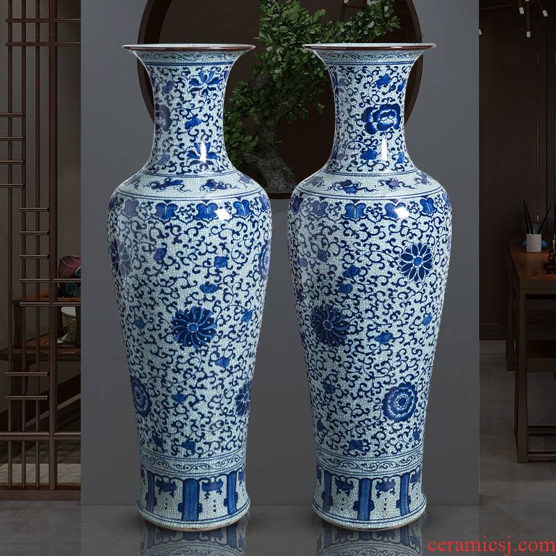 Jingdezhen porcelain ceramic oversized ground of blue and white porcelain vase furnishing articles sitting room of Chinese style household, hotel decoration