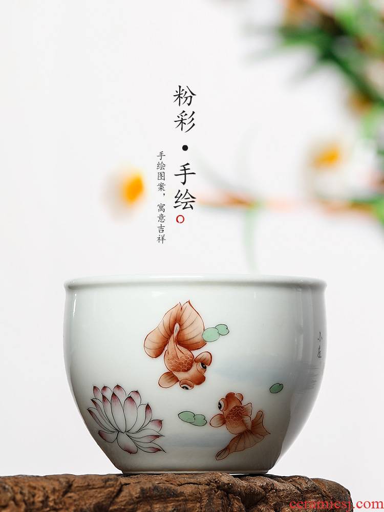 Pure manual pastel masters cup single CPU jingdezhen kung fu ceramic cups hand - made goldfish sample tea cup bowl only
