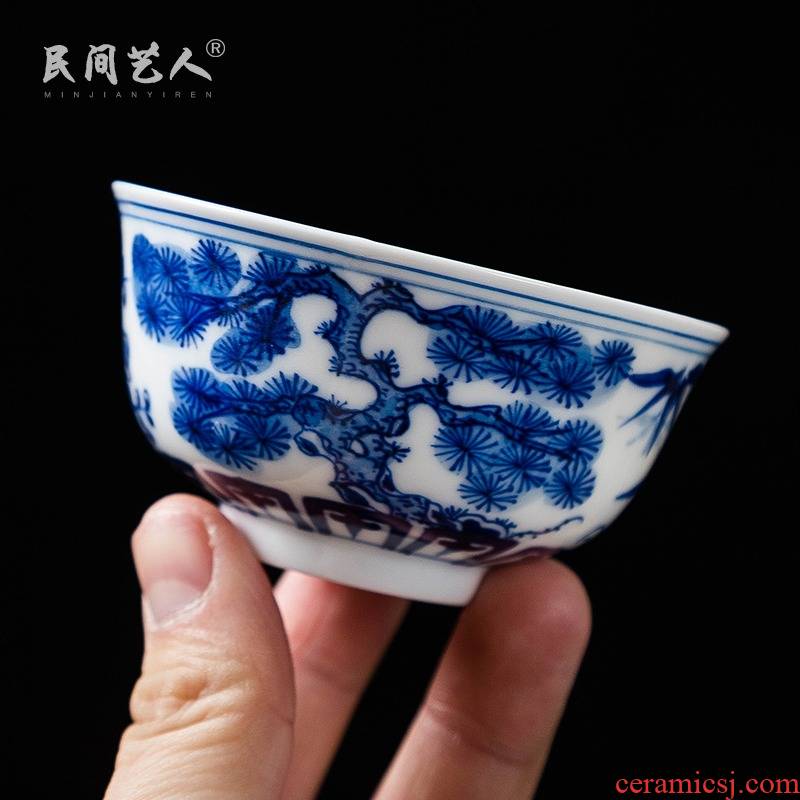 Jingdezhen hand - made kung fu tea set single CPU master of blue and white porcelain cup personal cup sample tea cup kung fu tea cup