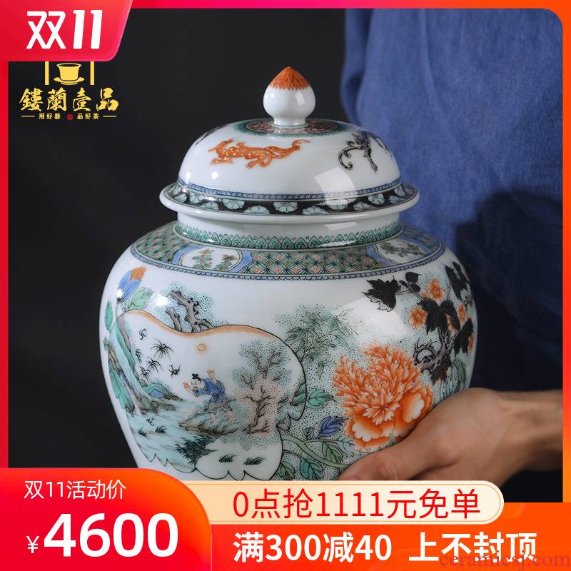 Jingdezhen ceramic tea pot hand - made ancient color very beautiful fish happy figure tank receives caddy fixings tea set
