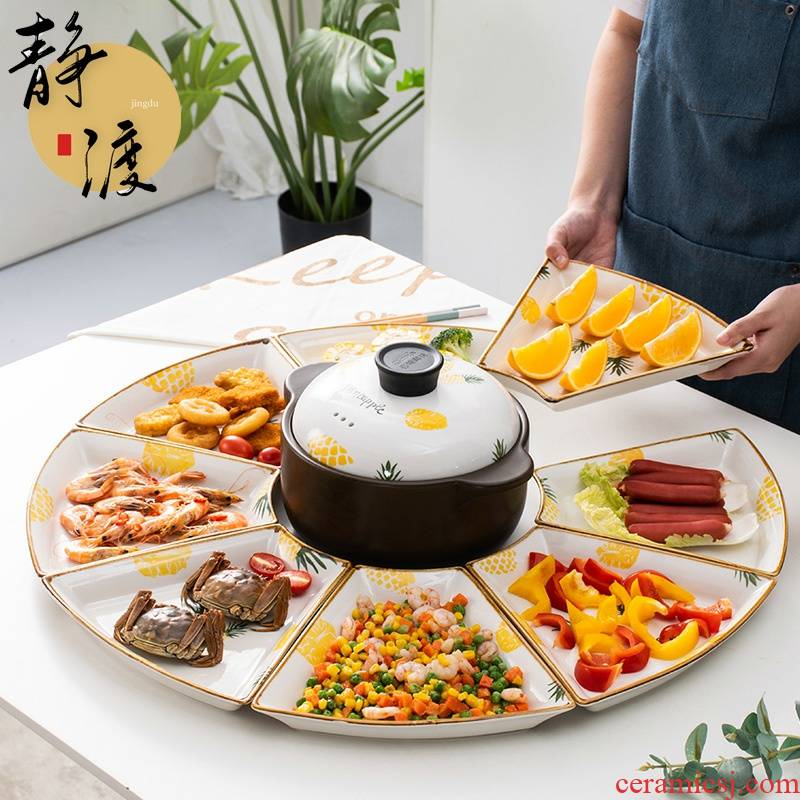 Creative web celebrity platter suit composite plate ceramic plates home New Year round dish fan - shaped plate tableware