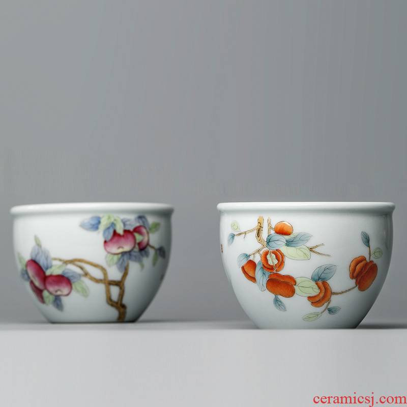 Hand - made ceramic masters cup single CPU jingdezhen kung fu tea sample tea cup single pure manual persimmon bowl tea set