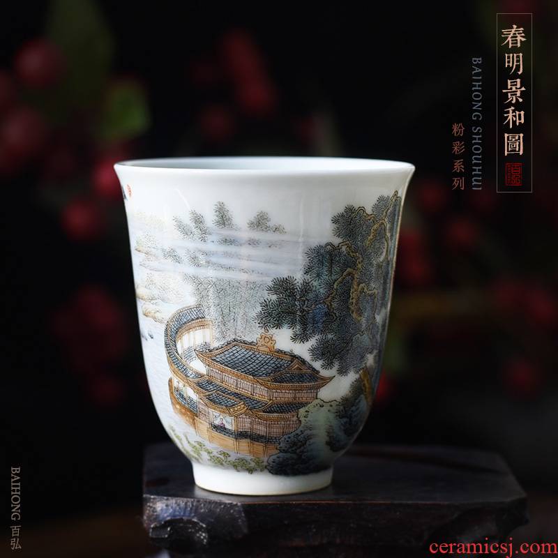 Hundred hong pastel spring MingJingHe figure master cup single CPU jingdezhen ceramic teacups hand - made scenery sample tea cup