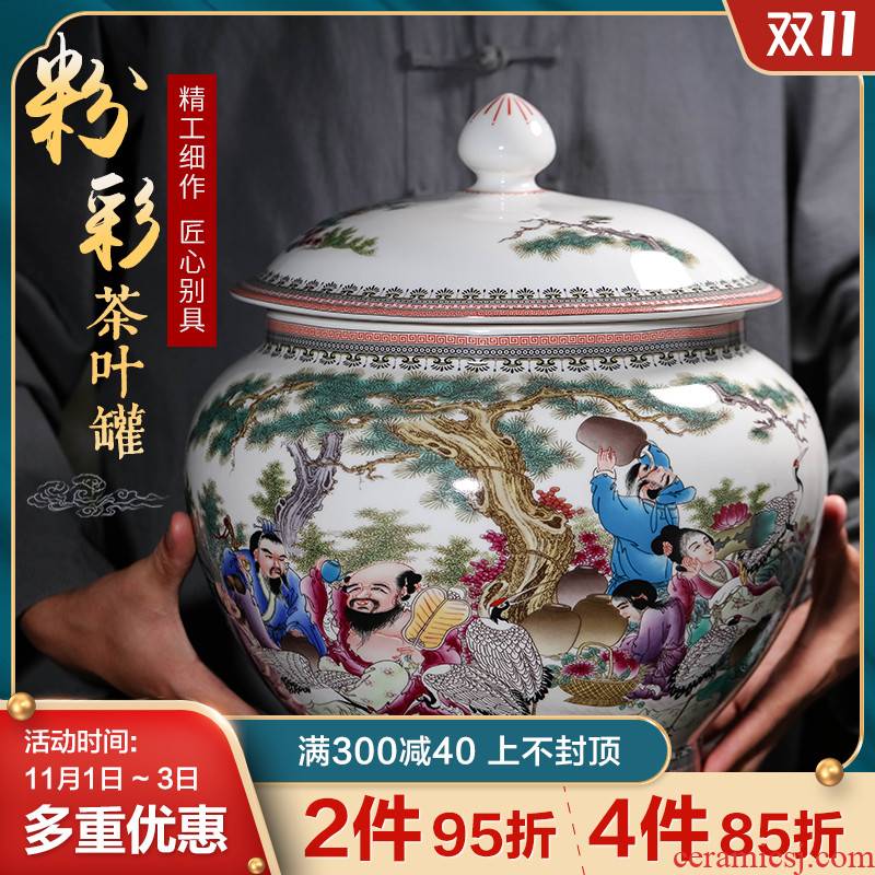 Archaize of jingdezhen ceramics powder enamel caddy fixings sitting room porch place large puer tea cake sealed jar