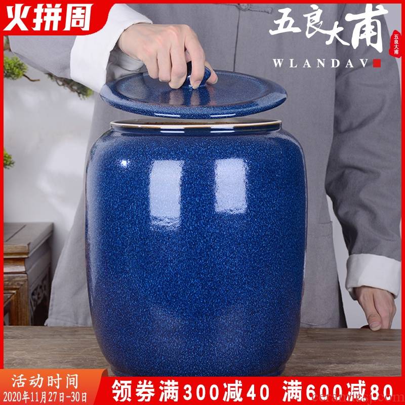 Jingdezhen ceramic barrel with cover household 30 kg to flour barrels of insect - resistant moisture meter box sealed storage tank in the kitchen
