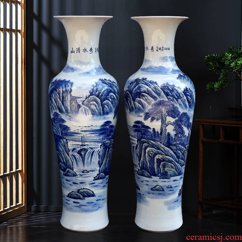 Jingdezhen ceramics hand large blue and white porcelain vase furnishing articles to heavy sitting room decorate new home large hotel