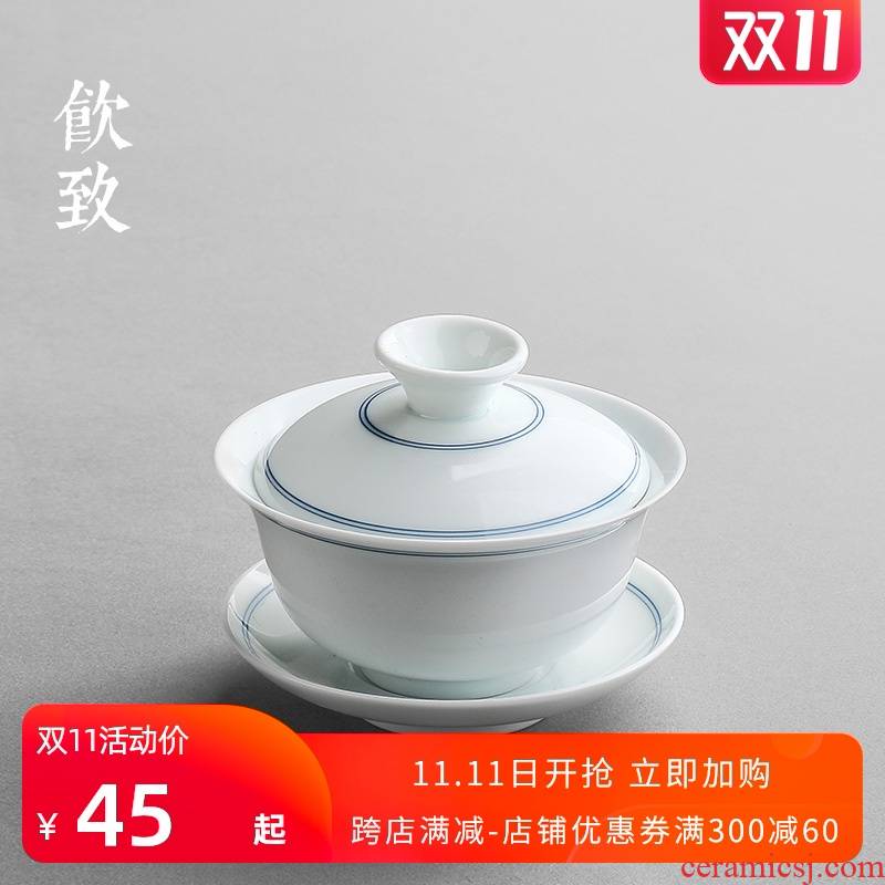 Ultimately responds to the xuan wen jingdezhen porcelain tureen ceramic cups to make tea bowl three little hand draw a single thin foetus tea sets