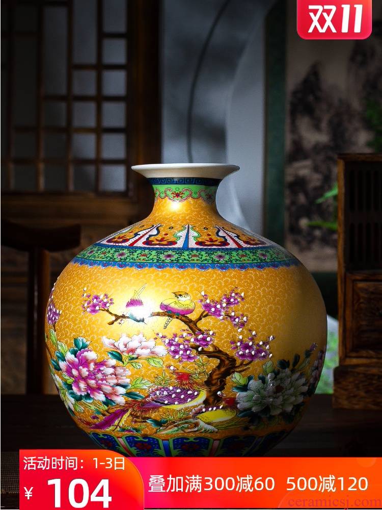 Jingdezhen ceramic vase furnishing articles flower arranging rich ancient frame of Chinese style household act the role ofing is tasted sitting room colored enamel pomegranate bottles of restoring ancient ways