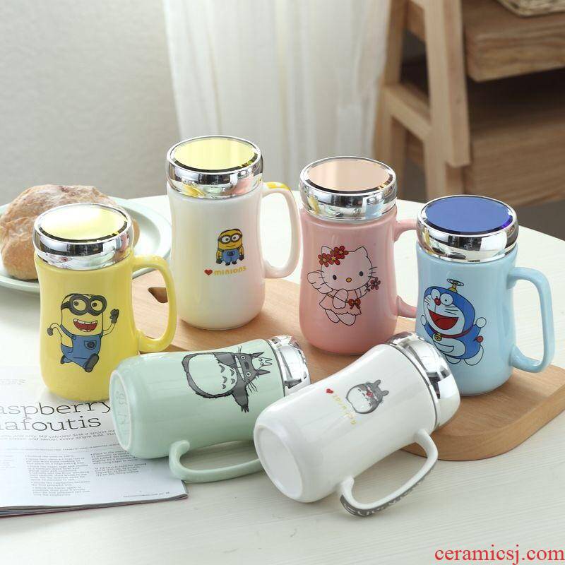 Creative ceramic cup large - capacity glass mugs contracted picking spoon coffee cup milk cup custom cup with cover