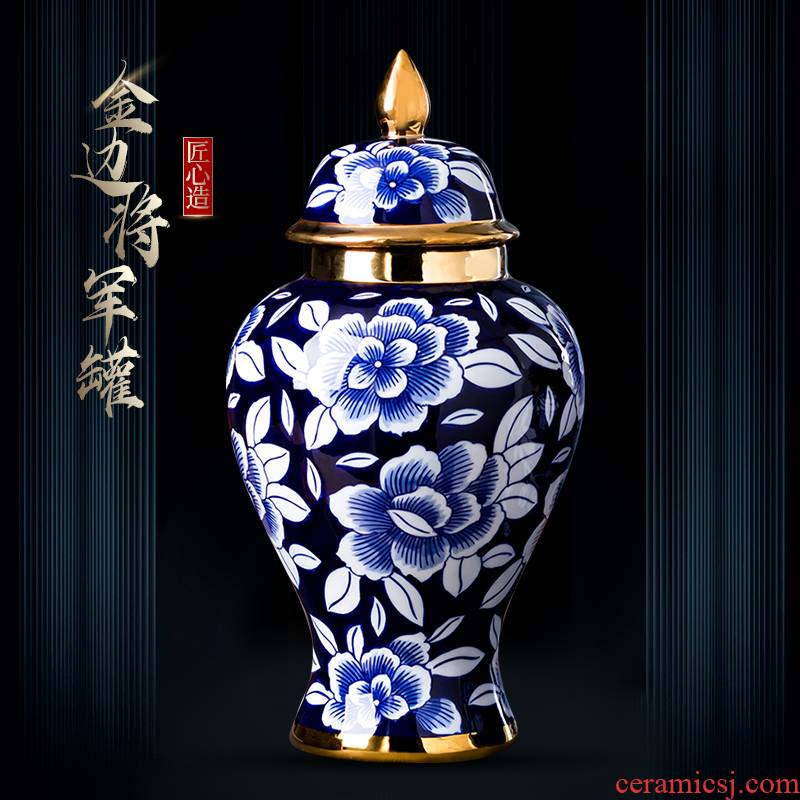 Jingdezhen ceramics vase furnishing articles general large antique blue and white porcelain jar of new Chinese style home sitting room adornment