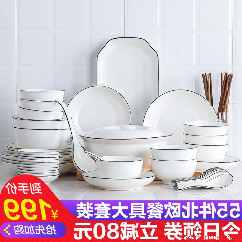 The kitchen jingdezhen Japanese dishes suit Nordic ceramic bowl chopsticks, microwave oven plate eat bowl set