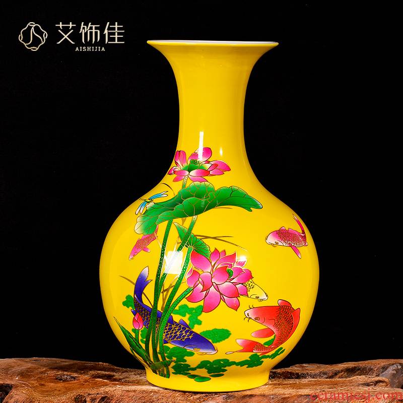 Jingdezhen ceramic sitting room yellow flower arranging furnishing articles every year wining new Chinese TV ark, vases, decorative arts and crafts