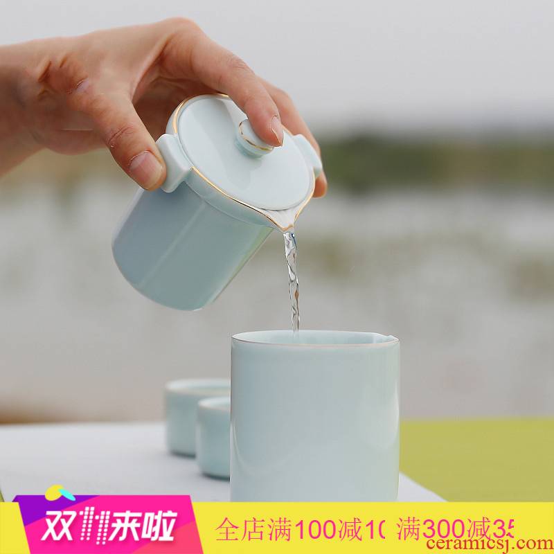 . Poly real boutique scene. Crack cup a pot of two cups of jingdezhen one person a cup of tea set suits for domestic travel