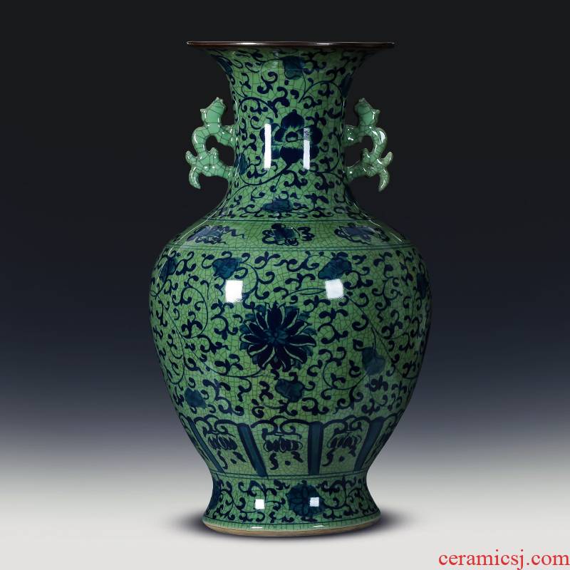 Hand draw large antique vase of blue and white porcelain of jingdezhen ceramics furnishing articles vintage porcelain landing sitting room adornment