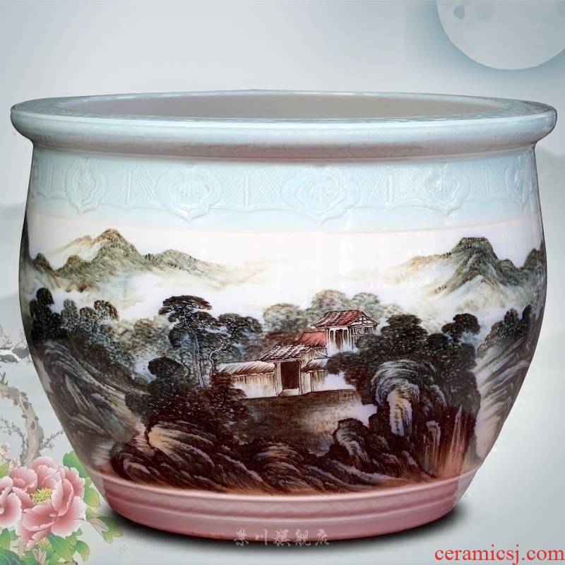 Jingdezhen ceramic hand - made people figure the goldfish bowl in the mountains home sitting room the tortoise courtyard water lily cylinder big furnishing articles