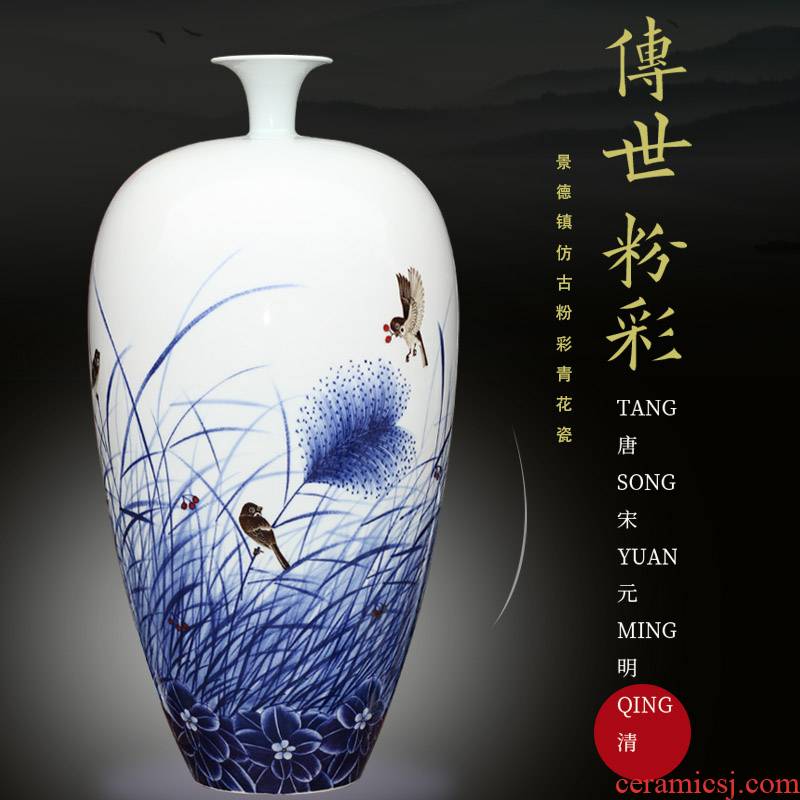Jingdezhen hand - made ceramic dry flower flower vase spring in his I household living room mesa furnishing articles of handicraft