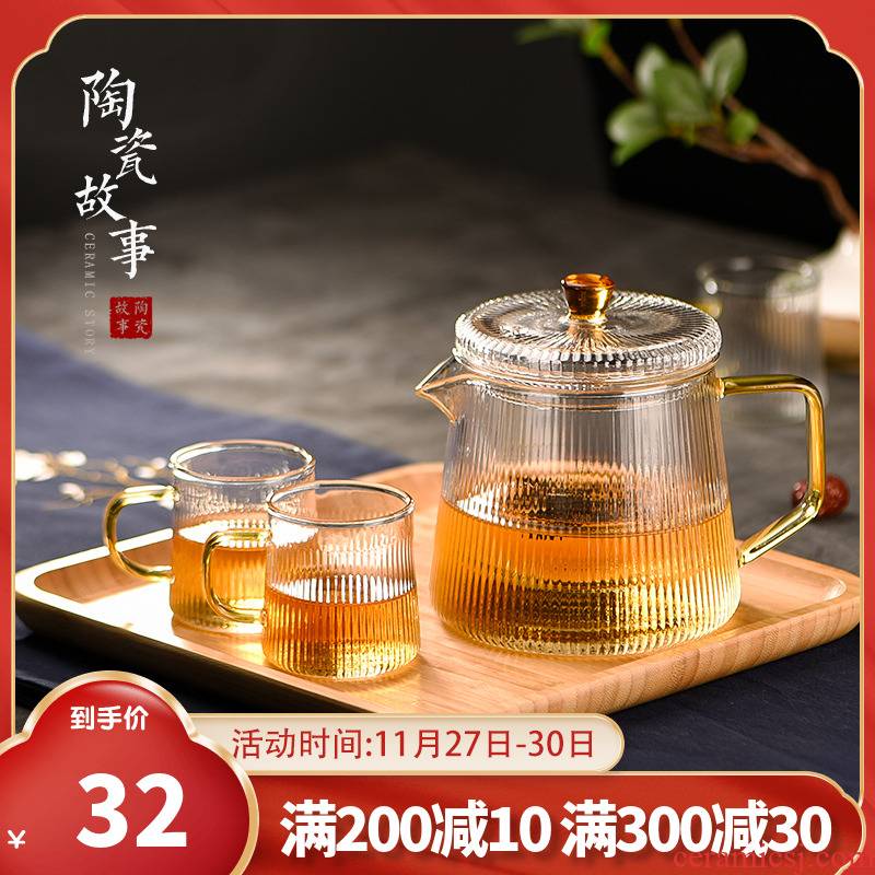 Household Japanese flower pot story glass teapot exchanger with the ceramics thickening high temperature resistant filter black tea tea set