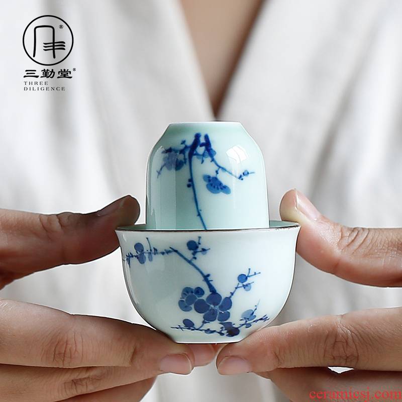 The three frequently kung fu tea cups hand - made porcelain ceramic oolong tea tieguanyin wen xiang sample tea cup set group