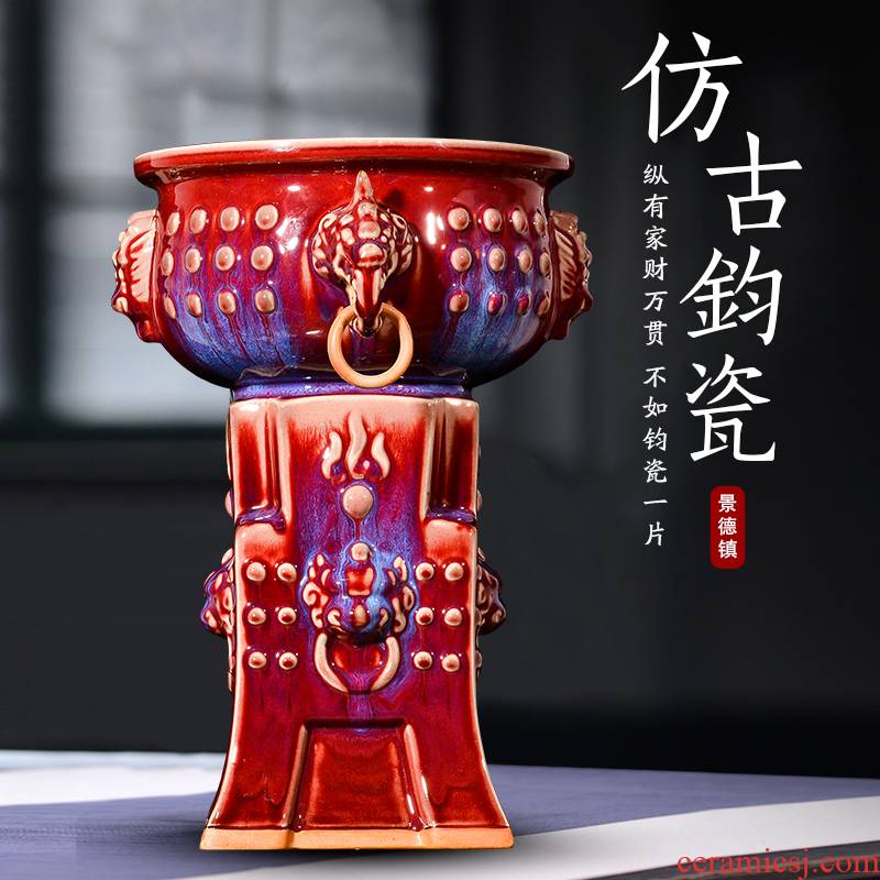 Jingdezhen ceramic vases, flower arrangement sitting room ruby red jun porcelain up with Chinese style restoring ancient ways the study decorate rich ancient frame furnishing articles