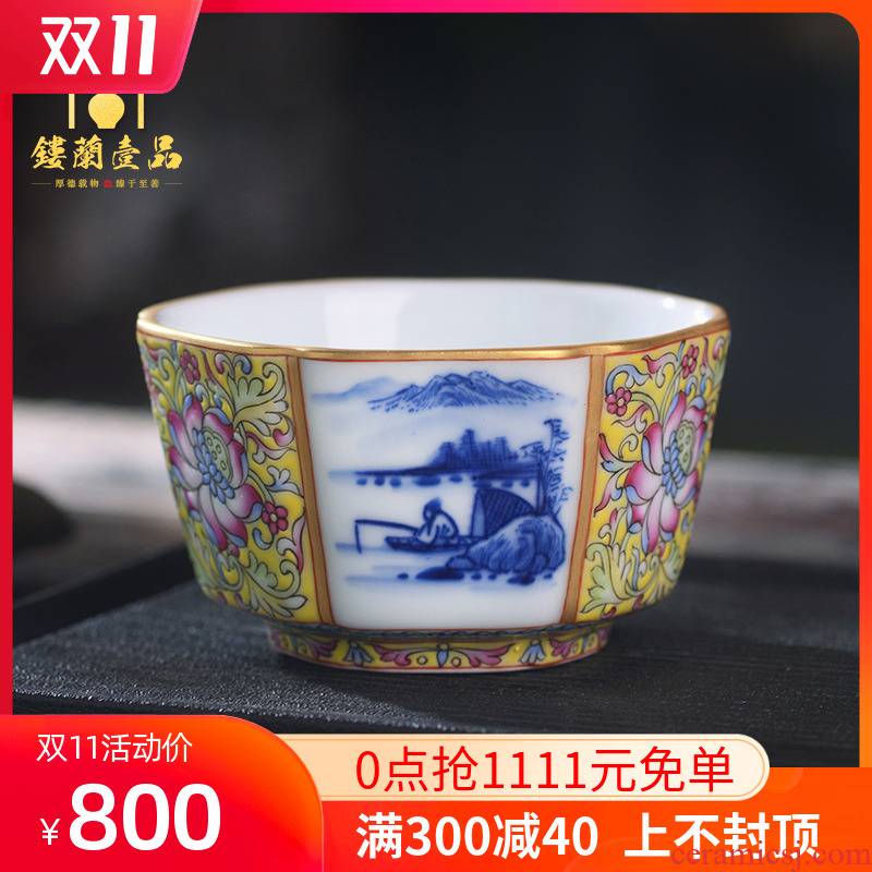 All hand - made colored enamel porcelain of jingdezhen ceramics landscape master cup kunfu tea, tea cup of individual single CPU