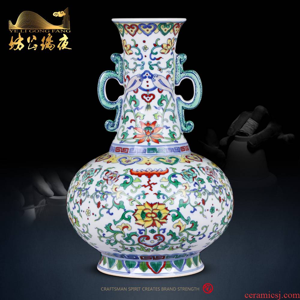 Jingdezhen ceramics furnishing articles imitation the qing yongzheng blue - and - white youligong ears vase Chinese style household adornment ornament