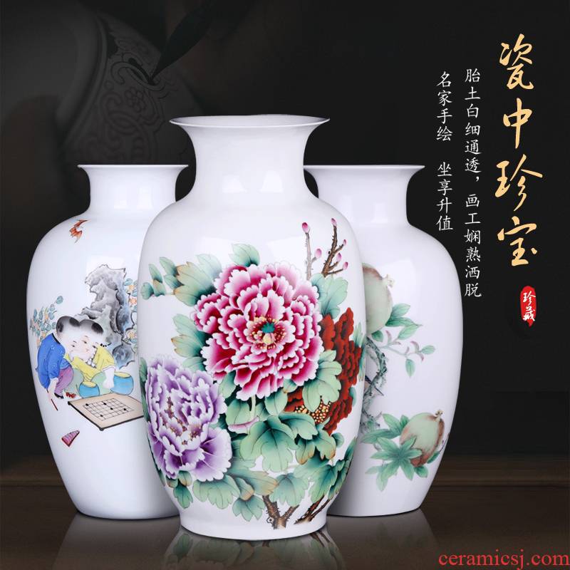 Jingdezhen ceramic vases, flower arranging large hand - made famille rose porcelain of new Chinese style household adornment TV ark, furnishing articles