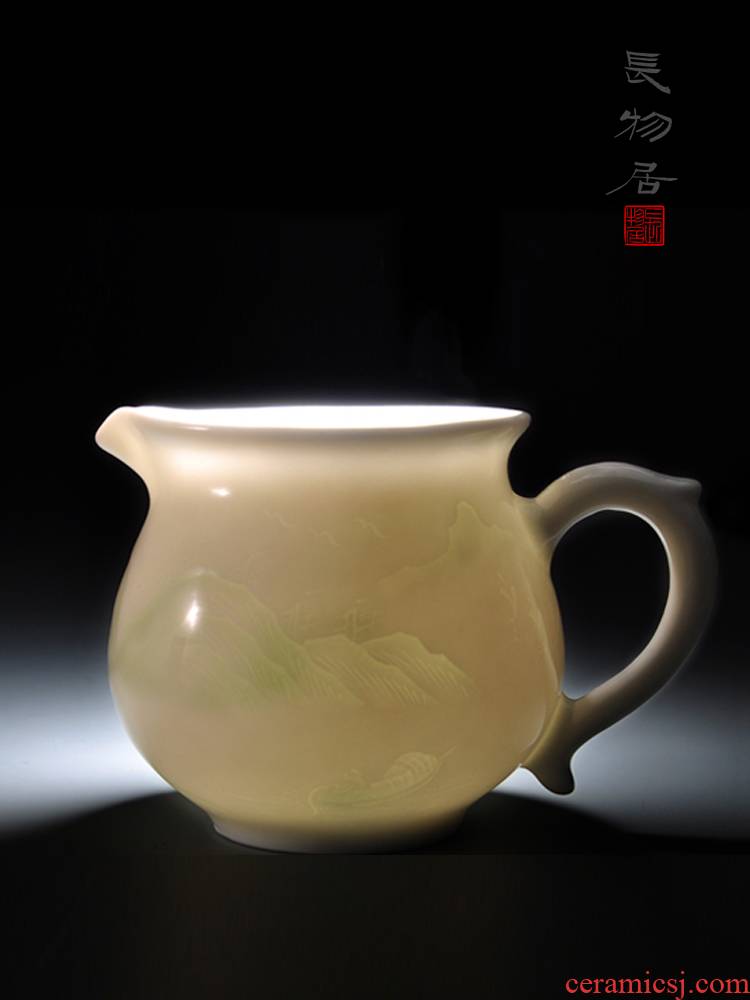Offered home - cooked at fair taste shadow blue glaze blue white porcelain cup and cup dark moment landscape of jingdezhen ceramic tea set by hand