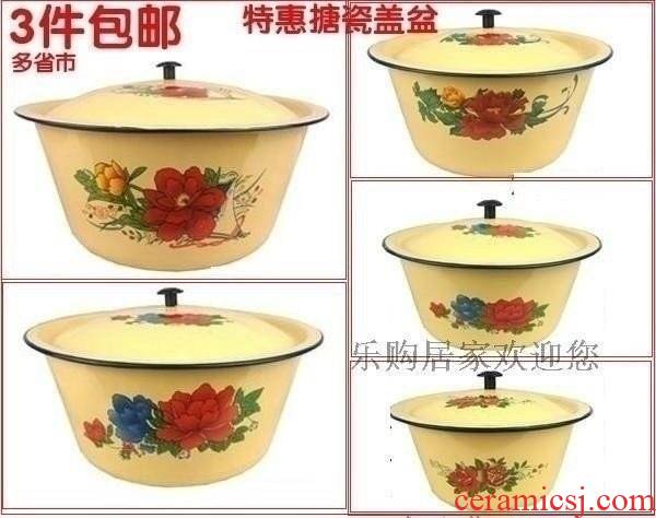 Large household nostalgic old with a lid surface and soup basin tang basin enamel porcelain pond bowls thickening in the kitchen.