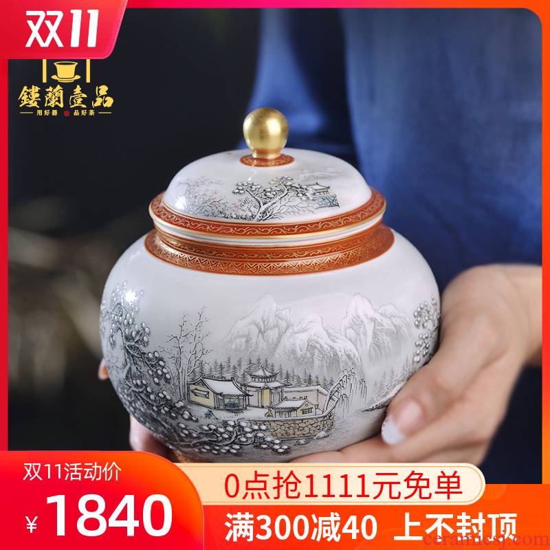 Jingdezhen ceramic all hand color ink paint found through the snow may receive wake receives domestic tea caddy fixings seal