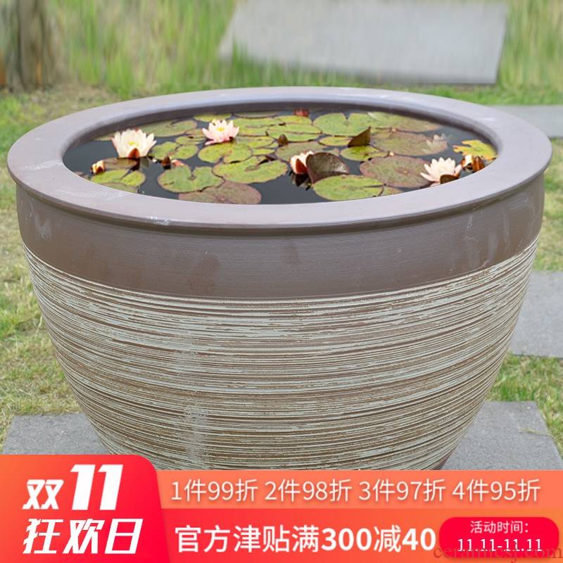 Jingdezhen sleeping fish bowl LianHe flowers cylinder is suing landscape garden of household ceramics old household water storage tank