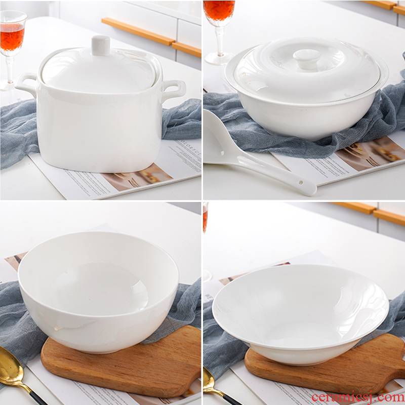 Jingdezhen ceramic white ribbon cover soup pot soup pot pot home large ears product ipads porcelain bowl large soup bowl
