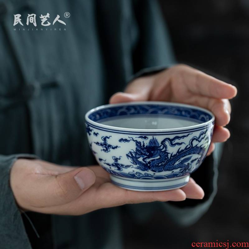 Pure manual hand - made ceramic masters cup of jingdezhen blue and white porcelain teacup single cup sample tea cup individual large bowl