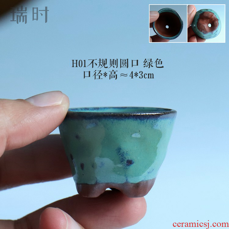 Ceramic coarse pottery half glaze contracted thumb tiny flower POTS, small lovely special bean basin