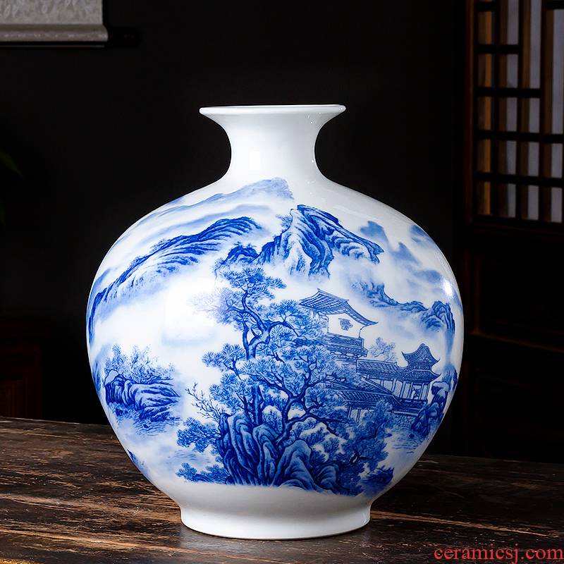 Jingdezhen ceramic pomegranates of blue and white porcelain vase Chinese style living room TV ark, flower arranging porcelain home decoration furnishing articles