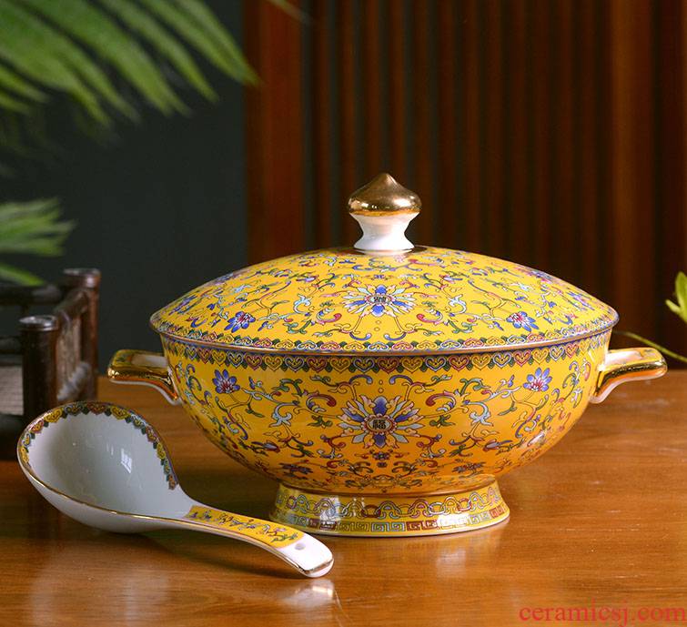 Jingdezhen ceramic ears with cover large soup bowl large household ipads porcelain soup pot pot soup pot enamel archaize tableware