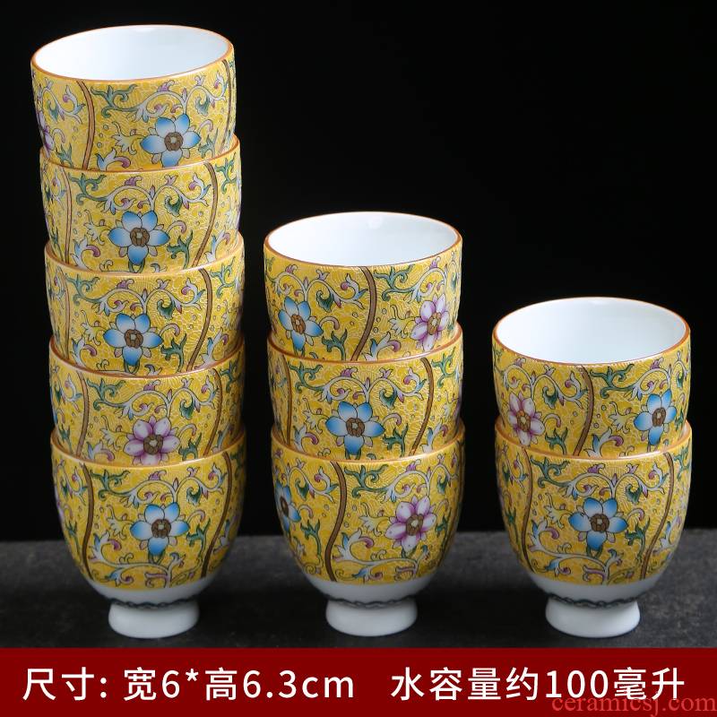 Tasted silver gilding jingdezhen ceramic kung fu tea set pure manual sample tea cup individual CPU master cup single CPU colored enamel cups