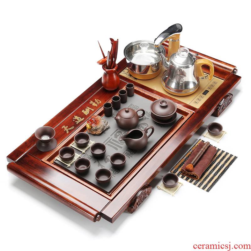RenXin solid wood tea tray was violet arenaceous tea sets stone sharply snap a whole set of fully automatic pumping electric heating furnace
