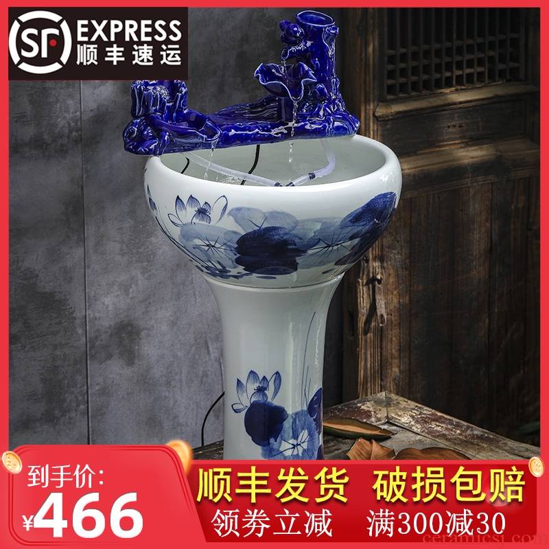 Creative Chinese ceramic floor water tank sitting room office lucky place indoor humidifier and automatic cycle