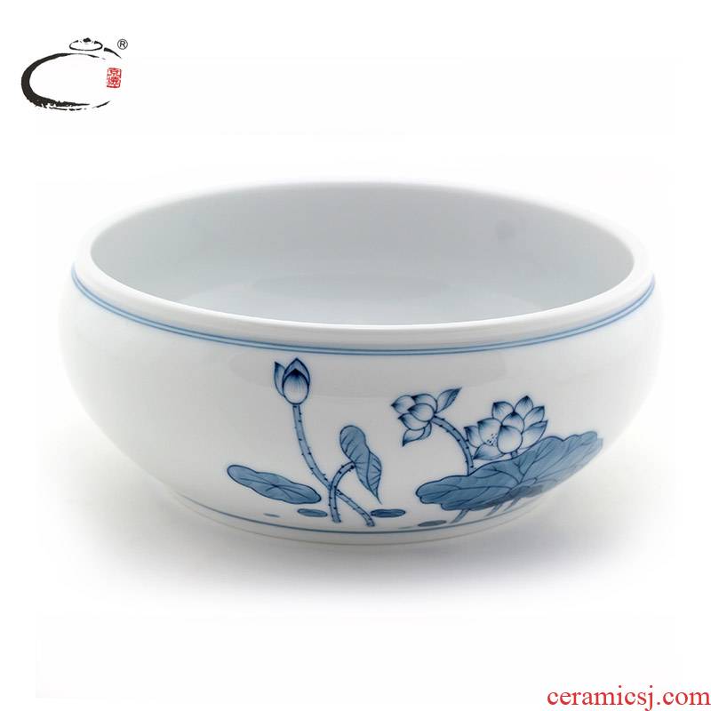 And auspicious jing DE blue And white antique large tea to wash hand washing of jingdezhen ceramic writing brush washer water jar tea accessories