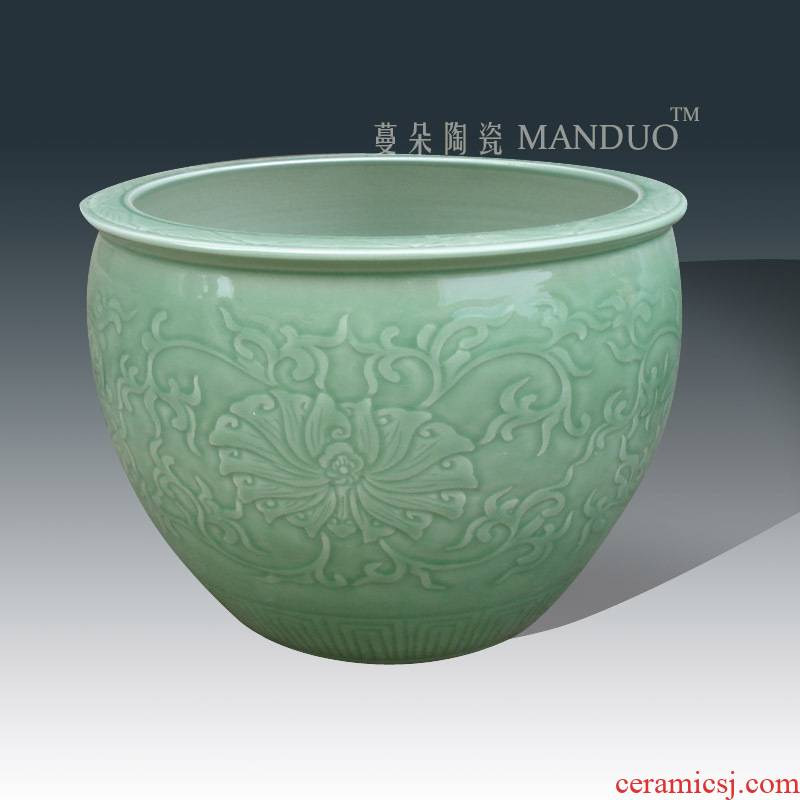 Elegant celadon aquarium writing brush washer ceramic porcelain carving flower POTS fashion beautiful flowerpot porcelain small cylinder