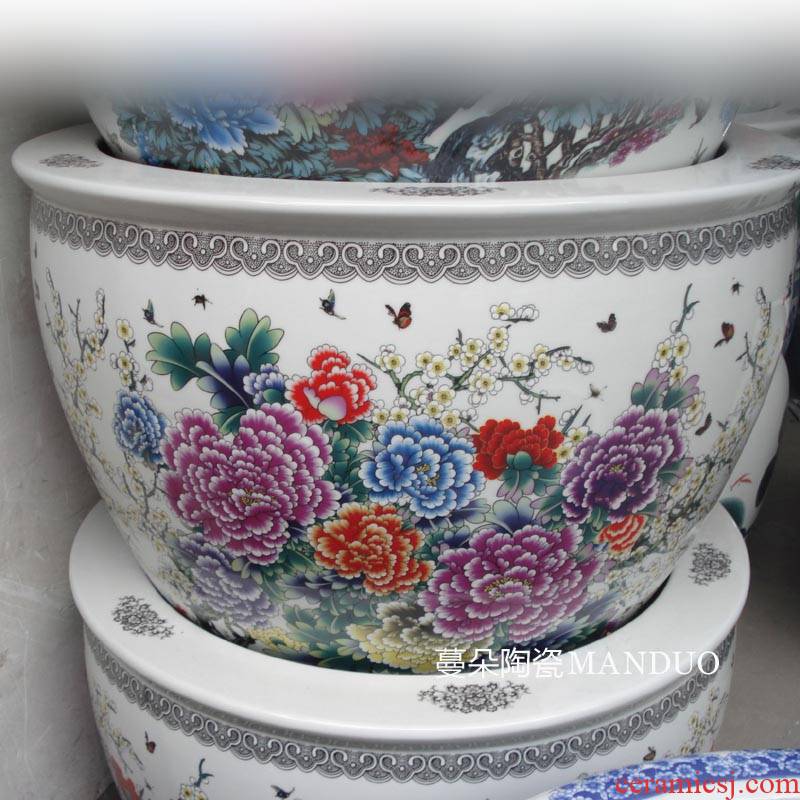 Jingdezhen color peony 60-75 cm large diameter cylinder ceramic porcelain exposure frost to hold porcelain vats