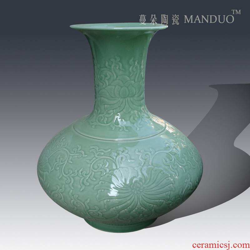 Contracted mesa vase move culture art decoration elegant celadon vase carving a flat belly display vase