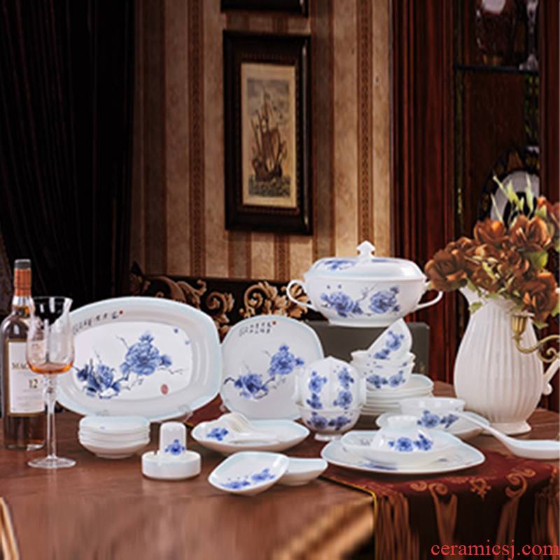 Red xin European - style originality 56 skull porcelain suit to use suit of blue and white peony porcelain ceramic tableware