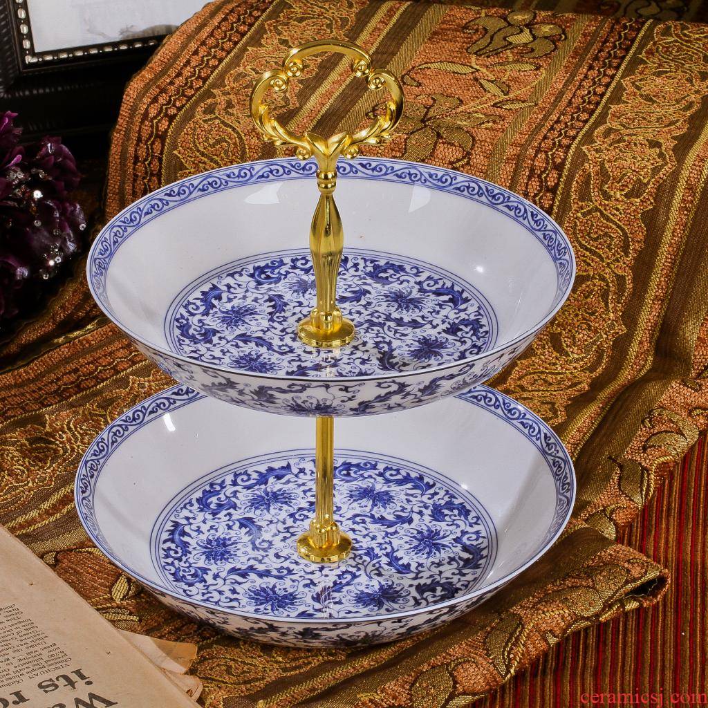 Ou hong xin 】 【 ceramic tableware double disc fruit bowl creative multi - layer plate dried fruit basin