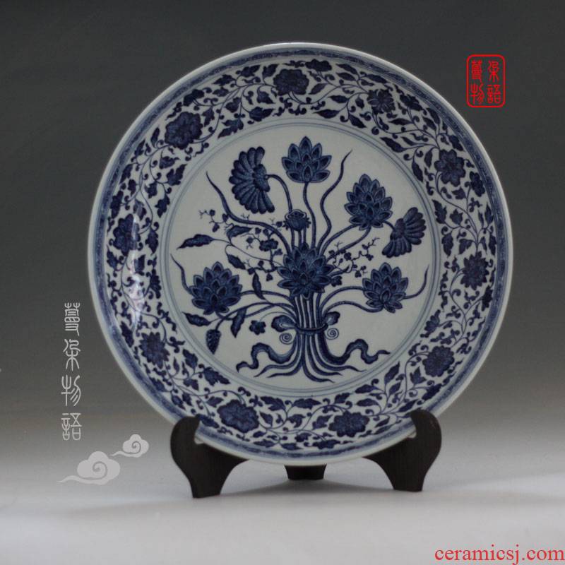 Jingdezhen hand - made kangxi hand draw a bunch of pure hand - made porcelain lotus flower porcelain porcelain 42 cm. A bunch of even
